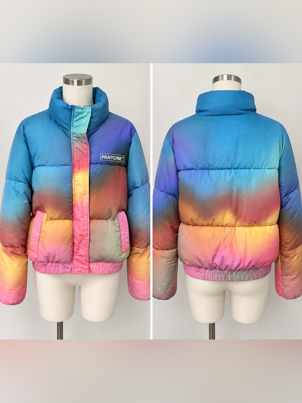 Pantone Ombre Puffer Jacket - Blue, Pink, Yellow